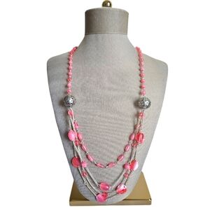NWT 2 Piece Pink Beaded Multilayered 30" Necklace + Earrings Fashion Jewelry